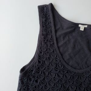 J. Crew Medium Scallop Tank top Art Deco Black Lace Sleeveless Shirt Cotton Boho
